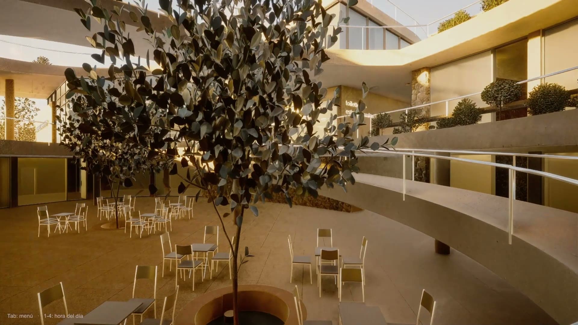 El patio central con la luz dorada de la tarde